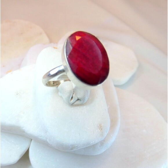 Natural Raw Red Ruby Gemstone Sterling Silver Handmade Ring Sz 7.75 - Picture 10 of 10